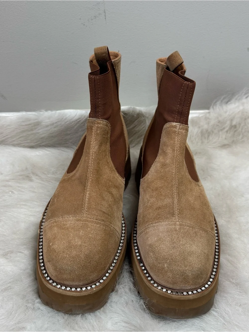 Jimmy Choo Clayton Embellished Suede Combat Lug Sole Boots 38.5